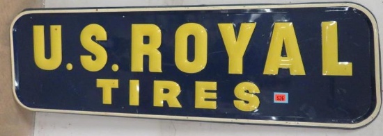 Original Antique 1949 Dated U.S. Royal Tires Embossed Steel Sign