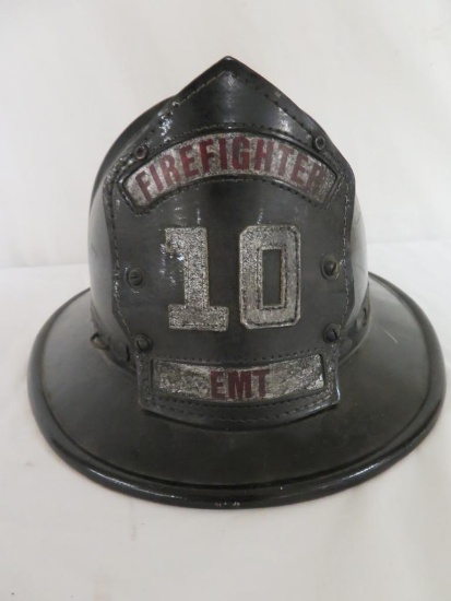 Antique Firefighter/ EMT Helmet with Leather Badge Plate