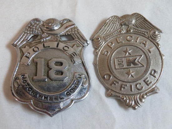 Lot of (2) Vintage Security Police Chest Badges Inc. Motor Wheel Corp. / Kresge (Kmart)