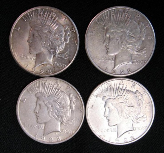 Lot (4) Silver Peace Dollars-1922-D, 1922-S, 1923-S, 1923-S