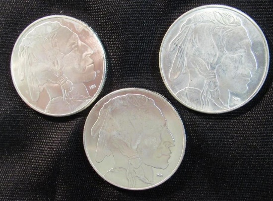 (3) 1 oz. Rounds .999 Silver/ Buffalo Nickel Design