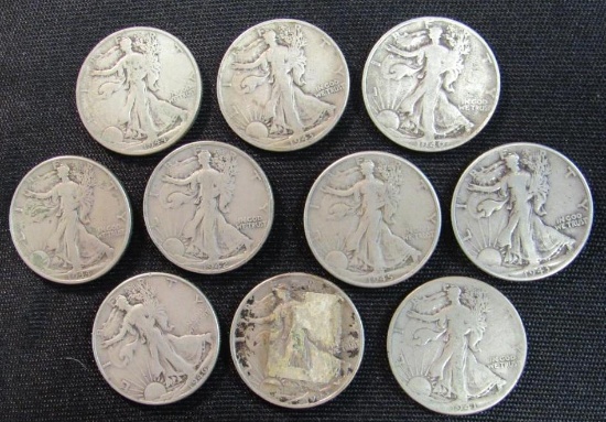 Lot (10) 1940's Walking Liberty Half Dollars/ 90% Silver