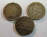 1857 Flying Eagle, 1863 & 1864 Indian Head Cents Lot