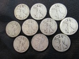 Lot (10) 1917-1929 Walking Liberty Silver Half Dollars