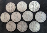 Lot (10) 1930's Walking Liberty Half Dollars/ 90% Silver