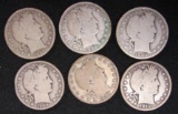 Lot (6) Mixed Date Barber Half Dollars Silver