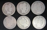 Lot (6) Mixed Date Barber Half Dollars Silver