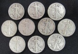 Lot (10) 1940's Walking Liberty Half Dollars/ 90% Silver