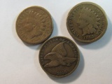 1858 Flying Eagle, 1860 & 1863 Indian Head Cents Lot
