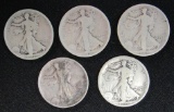 Lot (5) Early Walking Liberty Half Dollars 1916, 17, 18