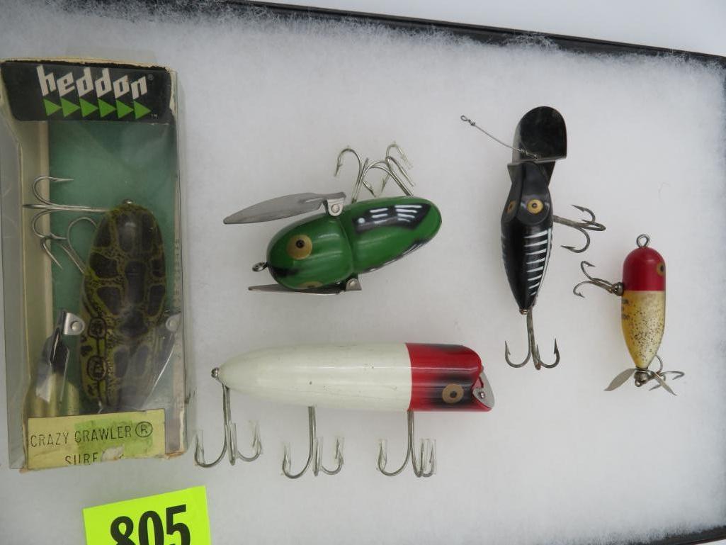 Lot of (5) Vintage Heddon Fishing Lures Inc. Tiny