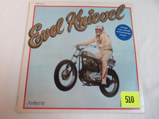 1974 Evel Knievel LP Record Album w/ Full Color Autograph Photo, Sealed