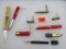 Lot (9) Assorted Novelty Knives. Lipstick, Ink Pen, Bullets