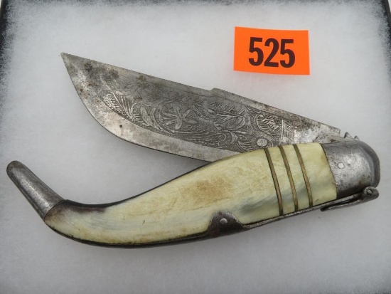 Rare Toledo Bone / Horn Handle Ratcheting Folding Knife