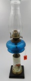 Excellent W. B. G. Eldorado Hand Painted Porcelain & Pressed Glass Oil Lamp