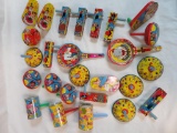 Huge Lot (24) Vintage US Metal Toy Co. Tin Litho Party Noise Makers