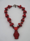 Beautiful Vintage Chinese Carved Cinnabar Neckalce