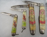 Lot (4) Vintage Sheffield Queen Elizabeth & Royal Canadian Mounted Police Pocket Knives.