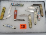 Outstanding Lot (8) Vintage USA Made Character Pocket Knives. Mickey Mouse, Gen. Patton