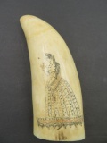 Antique Carved Ivory Bone Scrimshaw with Victorian Lady