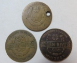 (3) Antique Green River Whiskey Good Luck Tokens