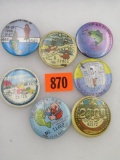 Lot (7) Vintage Tip-Up Town Pin Back Badges (Houghton Lake, MI)