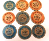 (9) Missouri Retailers Sales Tax Receipt Tokens Inc. One Mill and 5 Mill