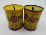 (2) Antique Pennzoil Motor Oil Metal Can Banks