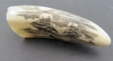 Vintage Signed Au Yuet Shan Whaling Ship Scrimshaw Carved Bone Ivory Tooth