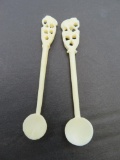 Pair of Beautiful Carved Ivory/ Bone Snuff or Salt Spoons