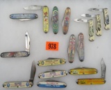 Excellent Lot (16) Vintage Novelty Knife Co. Pocket Knives. Tarzan, Gene Autry, Political