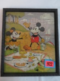 1930's Walt Disney's Mickey and Minnie Mouse Picnic Jigsaw Puzzle, Framed