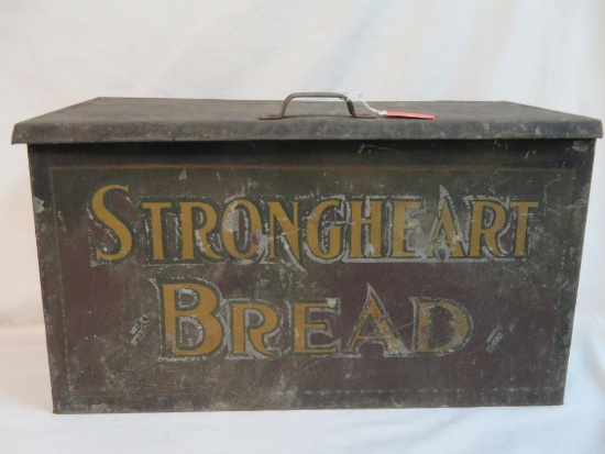 Rare Antique Strongheart Bread (Property of Strong Baking Co. Flint, MI) Metal Bread Delivery Box