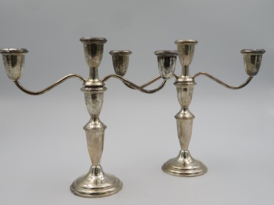 Pair of Beautiful Empire Sterling Silver 3 Light Weighted Candlesticks