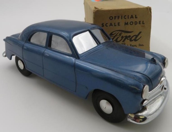 Original 1949 Ford Windup Dealer Promo Car in Metallic Blue w/ Original Box