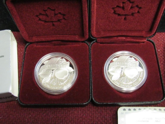 Lot (2) 1996 Royal Canadian Mint Sterling Silver Proof Dollars MIB