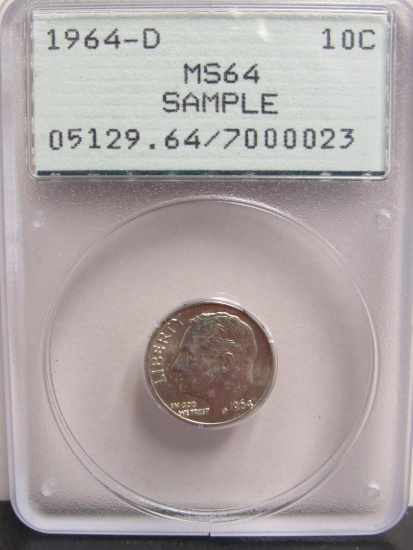 1964-D Sample Roosevelt US Silver Dime 10 cents PCGS MS64