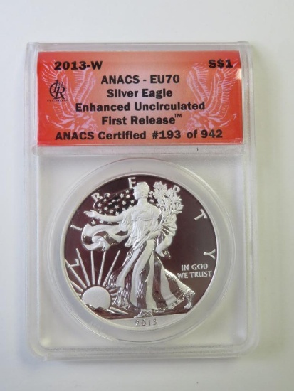 2013-W U.S. Silver Eagle $1 Coin ANACS Graded EU70