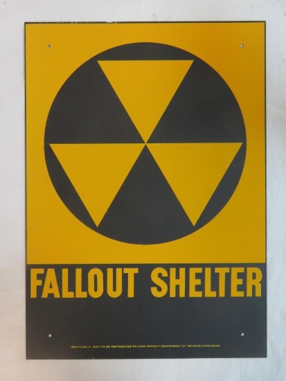Vintage Fallout Shelter Civil Defense Metal Sign 14" x 12"