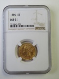 1880 U.S. $5 Five Dollar Gold Eagle NGC Graded MS61