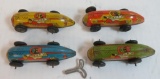 Collection (4) 1930's Captain Marvel Tin Wind Up Racers (Automatic Toy Co)