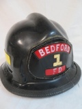 Vintage Bedford Fire Dept. Black Fireman Helmet