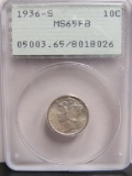 1936-S Mercury US Silver Dime 10 cents PCGS MS65FB