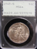 1943-S Walking Liberty US Silver Half 1/2 Dollar PCGS MS64