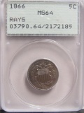 1866 US Shield Nickel w/ Rays PCGS MS64
