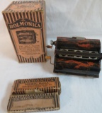 Antique 1920's Rolmonica Player Harmonica with Music Rolls