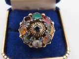 Beautiful Saudi Arabian 14K Gold Multi Gemstone Ladies Cluster Ring (Total Wt. 7.8g)