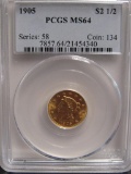 1905 Gold US Quarter Eagle $2.50 PCGS MS64