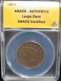 1851 US Large Cent ANACS Authentic