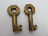 Lot of (2) Antique Brass Railroad Switch Keys Inc. C&O, GTW